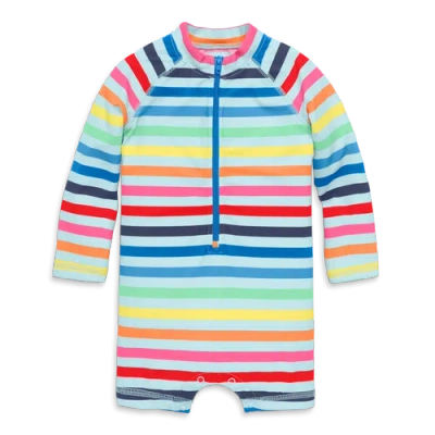 Primary Kids'  Baby One-piece Rash Guard In Rainbow Sky Stripe In Mist Spring Stripe
