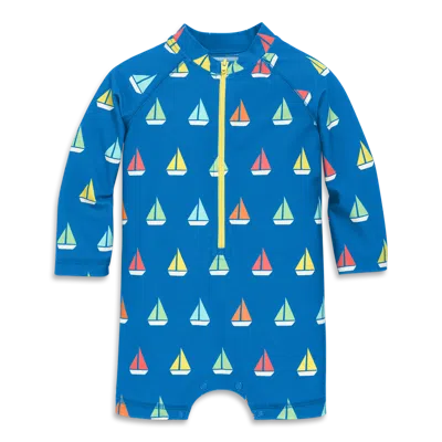 Primary Kids'  Baby One-piece Rash Guard In Set Sail In Blueberry Rainbow Boats