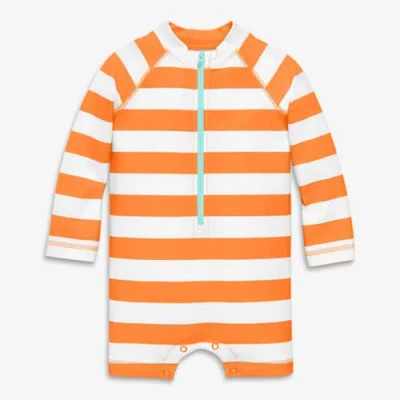 Primary Kids'  Baby One-piece Rash Guard In Stripe In Orange