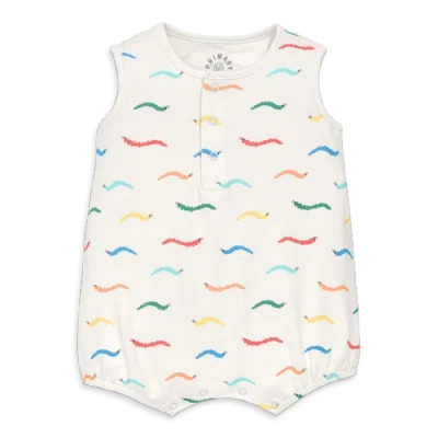 Primary Baby Organic Henley Tank Shortie In Baby Bugs In Ivory Rainbow Caterpillars