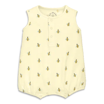 Primary Baby Organic Henley Tank Shortie In Baby Bugs In Light Banana Bumble Bees