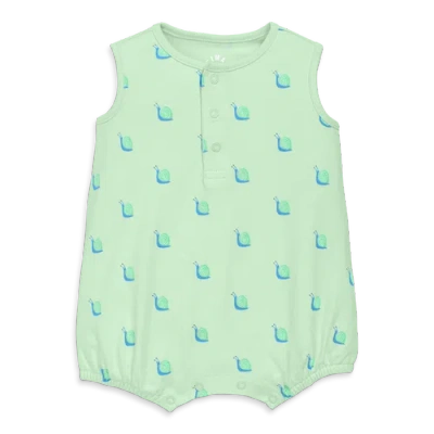 Primary Baby Organic Henley Tank Shortie In Baby Bugs In Light Clover Snails