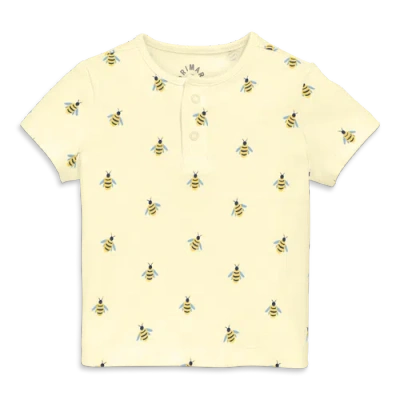 Primary Kids'  Baby Organic Henley Tee In Baby Bugs In Light Banana Bumble Bees