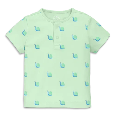 Primary Kids'  Baby Organic Henley Tee In Baby Bugs In Light Clover Snails