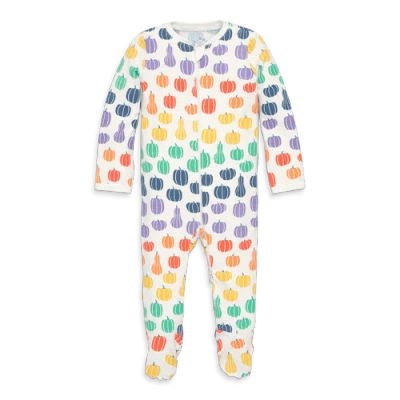 Primary Kids'  Baby Organic Zip Footie In Fall Prints In Multi