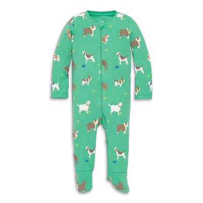 Primary Kids'  Baby Organic Zip Footie In Fall Prints In Green