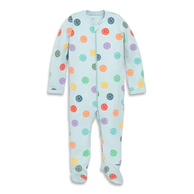 Primary Kids'  Baby Organic Zip Footie In Graphic Prints In Blue