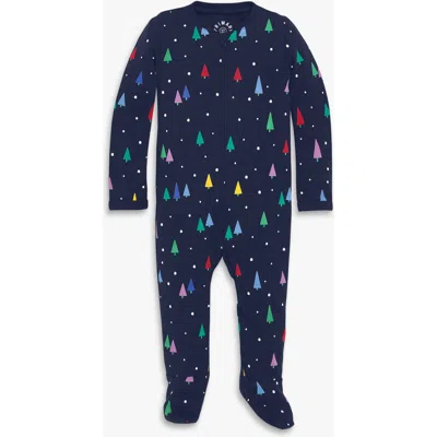 Primary Kids'  Baby Organic Zip Footie In Holiday Prints In Blue
