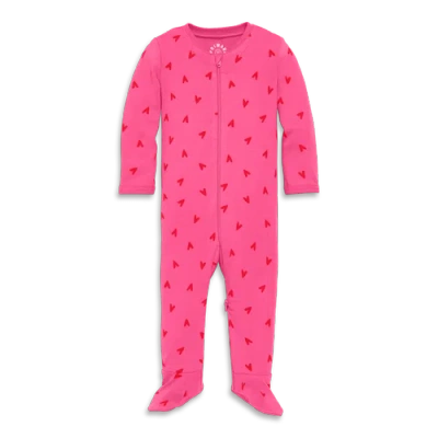 Primary Kids'  Baby Organic Zip Footie In Lollipop Hearts In Gumball Hearts