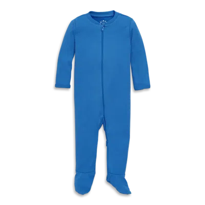 Primary Kids'  Baby Organic Zip Footie In Solid In Blue