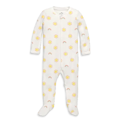 Primary Kids'  Baby Organic Zip Footie In Starry Night In Ivory Rainbows Suns