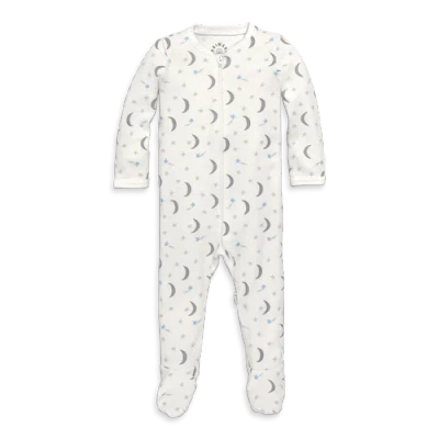Primary Kids'  Baby Organic Zip Footie In Starry Night In Ivory Stars Moons