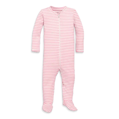 Primary Kids'  Baby Organic Zip Footie In Stripe In Blossom Ivory Mini Stripe