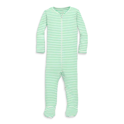 Primary Kids'  Baby Organic Zip Footie In Stripe In Clover Ivory Mini Stripe