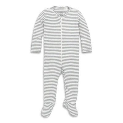 Primary Kids'  Baby Organic Zip Footie In Stripe In Heather Gray Ivory Mini Stripe