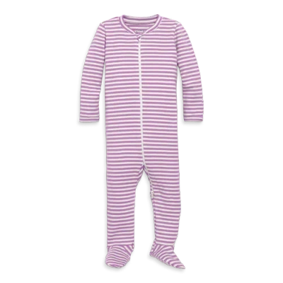 Primary Kids'  Baby Organic Zip Footie In Stripe In Purple