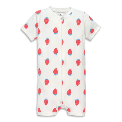 Primary Kids'  Baby Organic Zip Shortie In Cutout Pears In White Strawberries