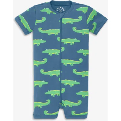 Primary Kids'  Baby Organic Zip Shortie In Seasonal Prints In Blue