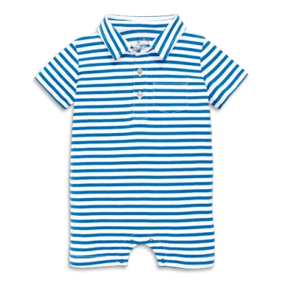 Primary Baby Polo Shortie In Mini Stripe In Blueberry White Stripe