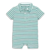Primary Baby Polo Shortie In Mini Stripe In Sunwashed Teal White Stripe