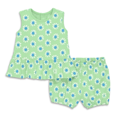 Primary Kids'  Baby Tank & Bubble Short Set In Cutout Suns In Pear Cornflower Cutout Suns