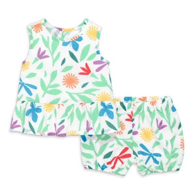 Primary Kids'  Baby Woven Tank & Bubble Short Set In Bright Backyard In White Backyard Print