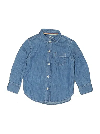 Pre-owned Primary Clothing Kids' Long Sleeve Button Down Shirt In Blue