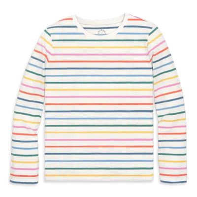 Primary Fit Long Sleeve Everyday Tee In Rainbow Stripe In Multi