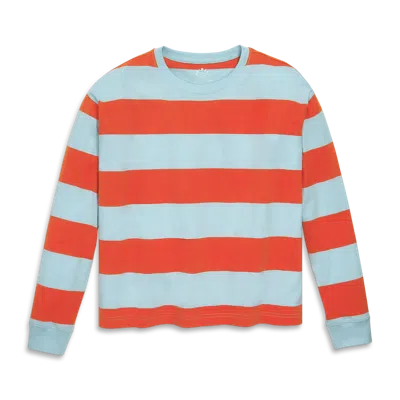 Primary Fit Long Sleeve Relaxed Tee In Rugby Stripe In Pumpkin Sky Stripe