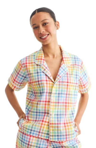 Primary Fit Pj Top In Rainbow Plaid In Multi