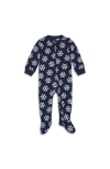 Primary Kids'  Fleece Zip Footie In Midnight Navy Snowflakes