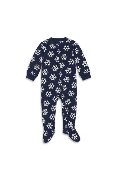 Primary Kids'  Fleece Zip Footie In Midnight Navy Snowflakes