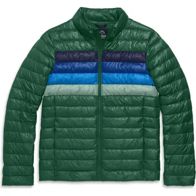Primary Grown-ups Puffer Jacket In Stripe In Evergreen Placed Stripe
