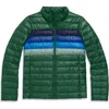 Primary Grown-ups Puffer Jacket In Stripe In Evergreen Placed Stripe