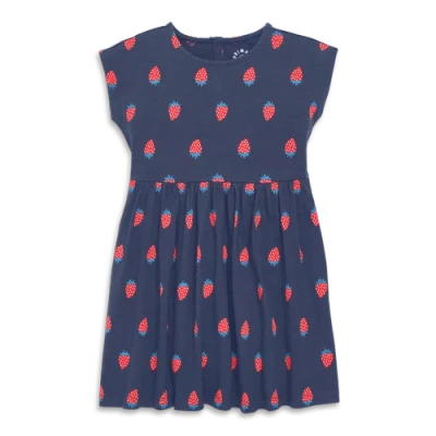 Primary Kids Backyard Dress In Strawberry Fields In Sunwashed Navy Strawberries