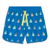 Primary Kids Board Short In Set Sail In Blueberry Rainbow Boats