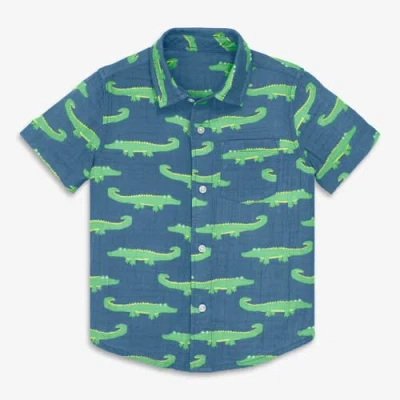 Primary Kids Cotton Gauze Button Down In Pals In Blue