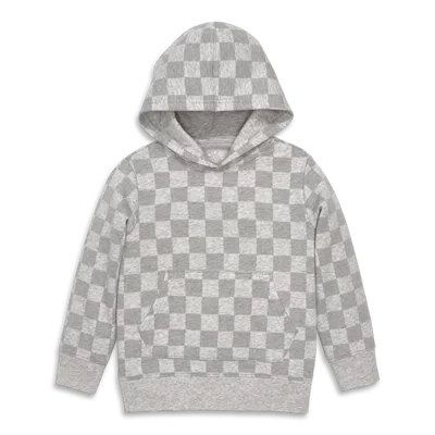 Primary Kids Cozy Fleece Pullover Hoodie In Checkerboard In Gray