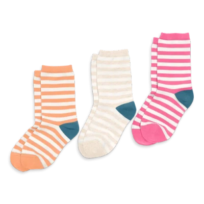 Primary Kids Crew Sock 3-pack In Stripe In Bubblegum Mix