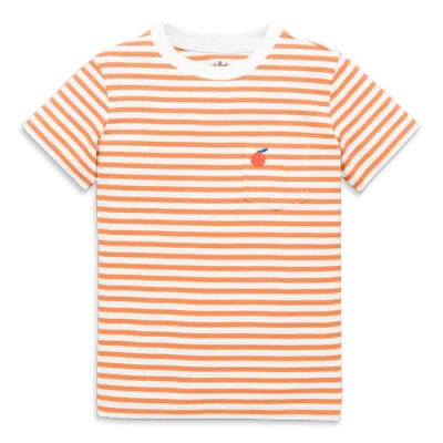 Primary Kids Embroidered Pocket Tee In Stripe In Cantaloupe White Stripes