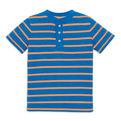 Primary Kids Heathered Henley Tee In Stripe In Blueberry Cantaloupe Stripe