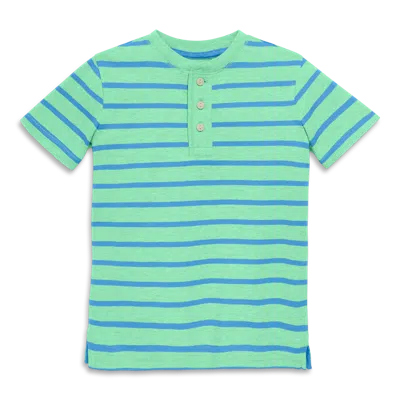 Primary Kids Heathered Henley Tee In Stripe In Clover Cornflower Stripe