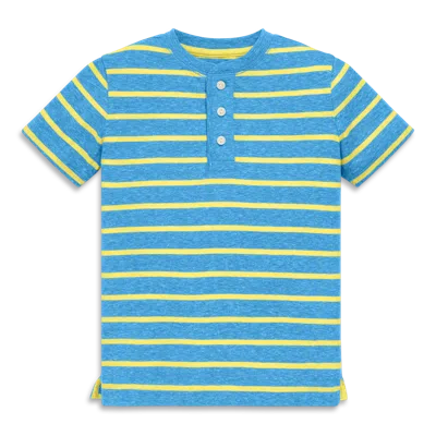Primary Kids Heathered Henley Tee In Stripe In Cornflower Banana Stripe