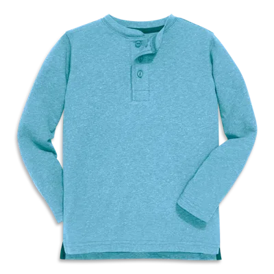 Primary Kids Heathered Long Sleeve Henley Tee In Blue