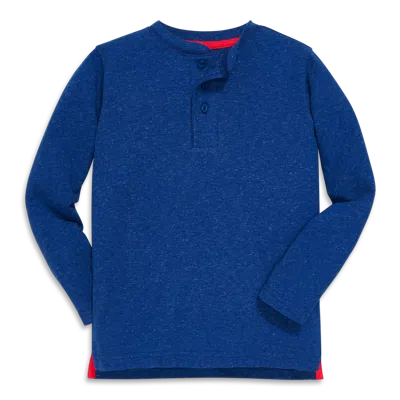 Primary Kids Heathered Long Sleeve Henley Tee In Blue