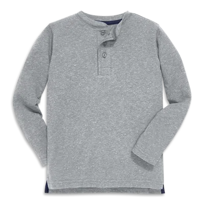 Primary Kids Heathered Long Sleeve Henley Tee In Gray