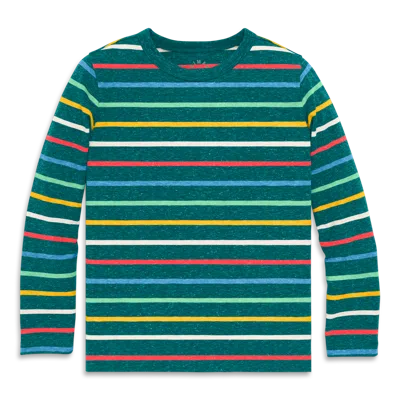 Primary Kids Heathered Long Sleeve Rainbow Stripe Tee In Green