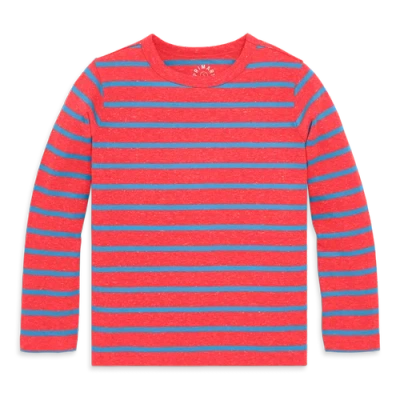 Primary Kids Heathered Long Sleeve Stripe Tee In Red