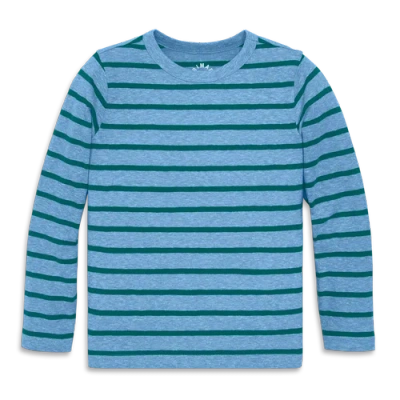 Primary Kids Heathered Long Sleeve Stripe Tee In Blue