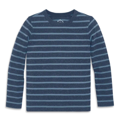 Primary Kids Heathered Long Sleeve Stripe Tee In Blue